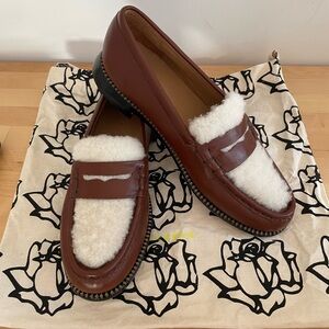 Freda Salvador Brown Leather Elba Loafers with Shearling